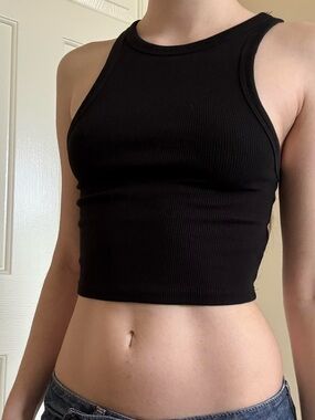 Zara Black Ribbed Cropped Tank